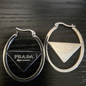 Prada Metallic Hoop Earrings with Logo